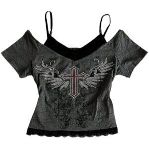 Women’s Y2K Emoji Grunge Graphic Baby Tee Vintage Crop Top Casual Wear